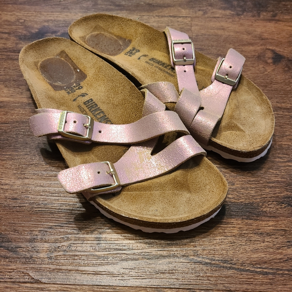 Birkenstock Pink Metallic Strap Sandals